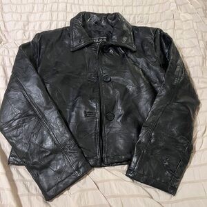Black Leather Button-Front Women's Jacket